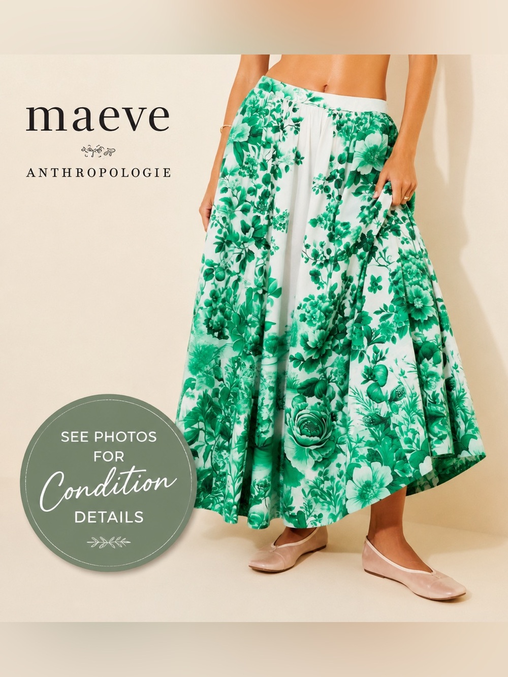 Anthropologie Maeve Jacie Botanical Floral Poplin Midi Skirt Small Cottagecore